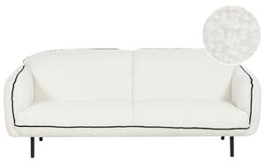 Pohovka biela buklé čalúnenie 3-miestna čierne kovové nohy ozdobné lemovanie retro glamour art deco štýl