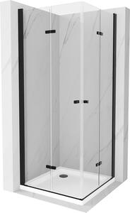 Mexen Lima Duo, sprchovací kút s 2-krídlovými skladacími dverami 80 (dvere) x 80 (dvere) cm, 6mm číre sklo, čierny profil + slim sprchová vanička 5cm biela s čiernym sifónom, 856-080-080-70-02-4010B