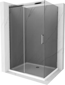 Mexen Omega, sprchový kút s posuvnými dverami 120 (dvere) x 90 (stena) cm, 8mm šedé sklo, chrómový profil + slim sprchová vanička biela + chrómový sifón, 825-120-090-01-40-4010