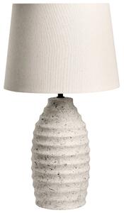 Stolná lampa krémová biela keramický podstavec s kamenným vzhľadom ľanové tienidlo škandinávsky štýl obývacia izba spálňa