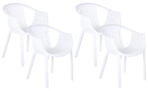 Sada 4 záhradných stoličiek biela syntetický materiál stohovateľné lamelové operadlá s opierkami