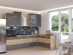 Rohová kuchyňa Arryn 275 + 170 cm (dub artisan + sivá). Vlastná spoľahlivá doprava až k Vám domov. 1018233