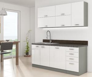Kuchyňa Brunea 180 cm (sivá + lesk biely). Vlastná spoľahlivá doprava až k Vám domov. 1018239