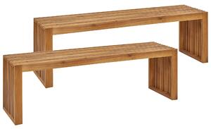 Sada 2 záhradných lavíc svetlé akáciové drevo 150 cm 2-miestna moderný rustikálny štýl interiér exteriér