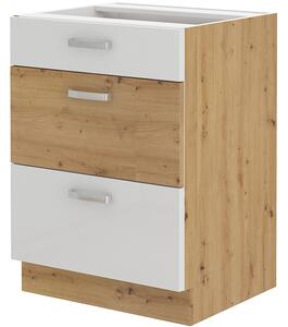 NovýNábytok.sk Dolná kuchynská skrinka Arryn 60 D 3S BB (dub artisan + lesk biely). Vlastná spoľahlivá doprava až k Vám domov. 1024676