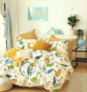 Obojstranná posteľná bielizeň z bavlneného saténu s krásnou potlačou dinosaurov Žltá