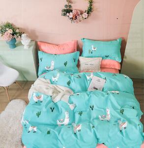 Obojstranná posteľná bielizeň z bavlneného saténu s krásnou potlačou zvieratka Modrá