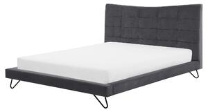 Posteľ sivá zamatová čalúnený rám 160 x 200 cm kovové nohy prešívané čelo spálňa