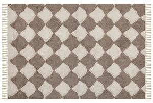 Koberec hnedá béžová bavlna 160 x 230 cm geometrický vzor so strapcami obdĺžnikový tvar boho orientálny štýl obývačka spálňa