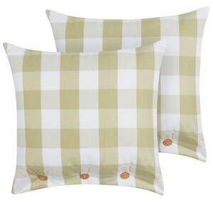 Sada 2 dekoratívnych vankúšov zelená tkanina 45 x 45 cm károvaný vzor štýl chaty textil doplnky