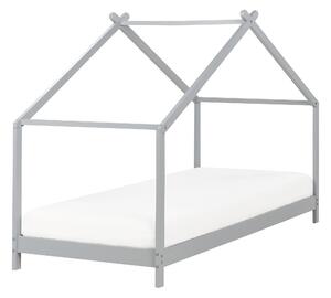 Detská posteľ sivá borovicové drevo 90 x 200 cm tvar domčeka lamelový rošt moderný štýl detská izba