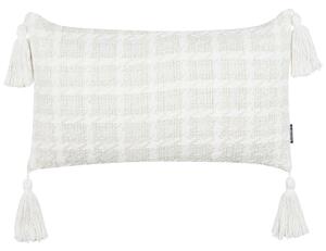 Dekoratívny vankúš béžová tkanina 30 x 60 cm károvaný vzor obliečky so strapcami textil doplnky