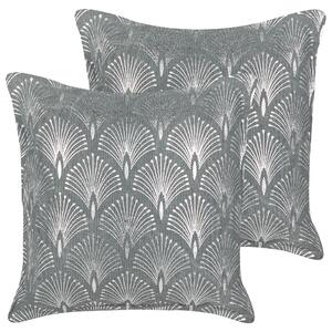Sada 2 dekoratívnych vankúšov sivá bavlna 45 x 45 cm geometrický vzor strieborný ručná výroba snímateľný poťah moderný štýl