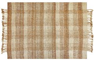 Koberec béžový jutový 140 x 200 cm obdĺžnikový ručne tkaný so strapcami boho dizajn spálňa obývacia izba