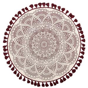 Koberec béžová červená bavlna ø 120 cm okrúhly tvar orientálny vzor so strapcami moderný boho štýl obývačka spálňa