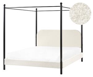 Posteľ s baldachýnom čierny kovový rám krémová biela buklé čalúnenie 160 x 200 cm retro minimalistický štýl