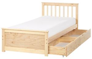 Posteľ svetlohnedá borovicové drevo MDF 90 x 200 cm s čelom úložný priestor 2 zásuvky minimalistický škandinávsky štýl spálňa detská izba