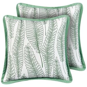 Sada 2 vonkajších dekoratívnych vankúšov zelená polyester 45 x 45 cm vzor listov záhradné doplnky