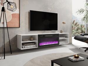 TV stolík s elektrickým krbom MALEN 1 - biely / lesklý čierny
