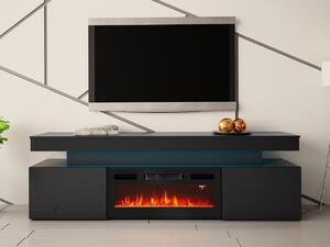 TV stolík s elektrickým krbom USOA - lesklý čierny + LED osvetlenie ZDARMA