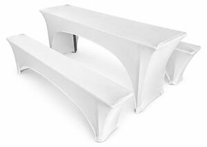 Strečová sada poťahov na pivný set 220x50 cm – stôl + 2 lavice, elastická, nekrčivá - Biela