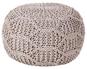 Taburetka sivobéžová bavlnená makramé 50 x 35 cm ručne vyrobený okrúhly puf s výplňou boho štýl