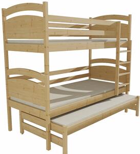 Detská poschodová posteľ s prístelkou z MASÍVU 200x90cm so zásuvkou - PPV002