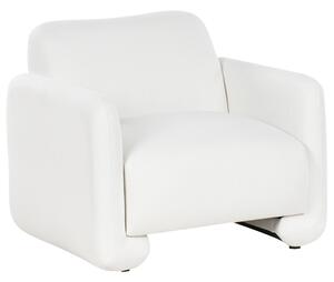 Čalúnené kreslo biele látkové čalúnenie polyester široké operadlo podrúčky retro štýl obývacia izba