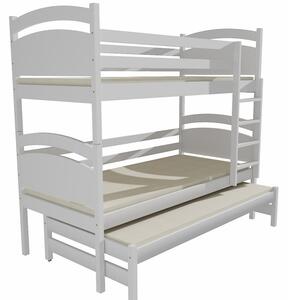 Detská poschodová posteľ s prístelkou z MASÍVU 200x90cm so zásuvkou - PPV002