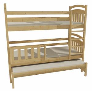 Detská poschodová posteľ s prístelkou z MASÍVU 200x90cm so zásuvkou - PPV001