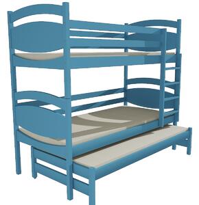 Detská poschodová posteľ s prístelkou z MASÍVU 200x90cm bez šuplíku - PPV003