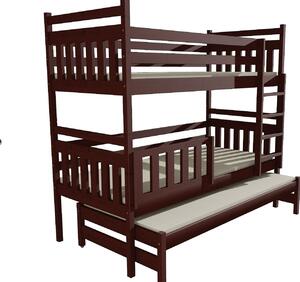 Detská poschodová posteľ s prístelkou z MASÍVU 200x90cm so zásuvkou - PPV004
