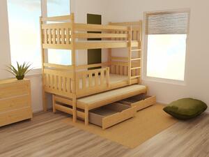 Detská poschodová posteľ s prístelkou z MASÍVU 200x90cm bez šuplíku - PPV004