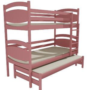 Detská poschodová posteľ s prístelkou z MASÍVU 180x80cm bez šuplíku - PPV003