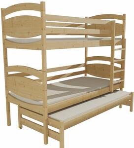 Detská poschodová posteľ s prístelkou z MASÍVU 180x80cm bez šuplíku - PPV003