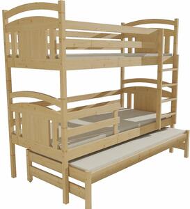 Detská poschodová posteľ s prístelkou z MASÍVU 200x90cm SO ZÁSUVKAMI - PPV006