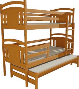 Detská poschodová posteľ s prístelkou z MASÍVU 180x80cm bez šuplíku - PPV006