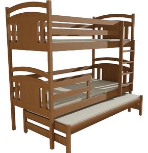 Detská poschodová posteľ s prístelkou z MASÍVU 200x90cm SO ZÁSUVKAMI - PPV006