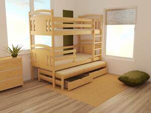 Detská poschodová posteľ s prístelkou z MASÍVU 180x80cm bez šuplíku - PPV006