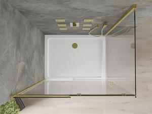 Mexen Omega, sprchovací kút s posuvnými dverami 130 (dvere) x 80 (stena) cm, 8mm číre sklo, zlatý profil + slim sprchová vanička 5cm, 825-130-080-50-00-4010