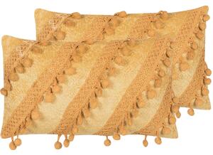 Sada 2 dekoratívnych vankúšov žltá viskóza bavlna 30 x 50 cm obdĺžnikový tvar bez vzoru so strapcami moderný boho štýl doplnky