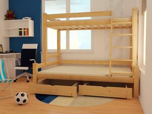 Detská poschodová posteľ s rozšíreným spodným lôžkom z MASÍVU 200x90/160 cm bez šuplíka PAVLÍNA - bezfarebný ekologický lak
