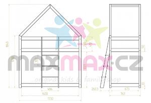Detská posteľ z masívu Poschodová DOMČEK - TYP A 160x70 cm