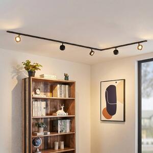 Lindby Systém lišt Linaro, Ø 9,5 cm, 5-pl., LED, čierny, Čierna, Pracovňa / Kancelária, Hliník, Moderný, Koľajnicový systém