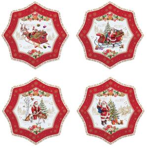 FEDORA Home Vianočné dezertné taniere Xmas Memories, set 4 ks, priemer 16 cm