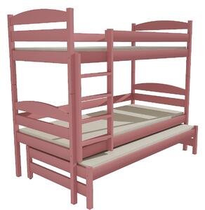 Detská poschodová posteľ s prístelkou z MASÍVU 180x80cm bez šuplíku - PPV009