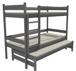 Detská poschodová posteľ s prístelkou z MASÍVU 200x80cm bez šuplíku - PPV013