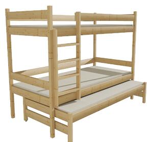 Detská poschodová posteľ s prístelkou z MASÍVU 200x80cm bez šuplíku - PPV013