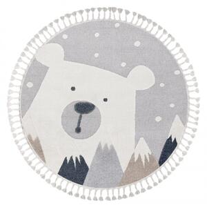 Detský koberec YOYO EY81 kruh sivý / biely - medveď, hory