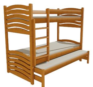 Detská poschodová posteľ s prístelkou z MASÍVU 180x80cm bez šuplíku - PPV021